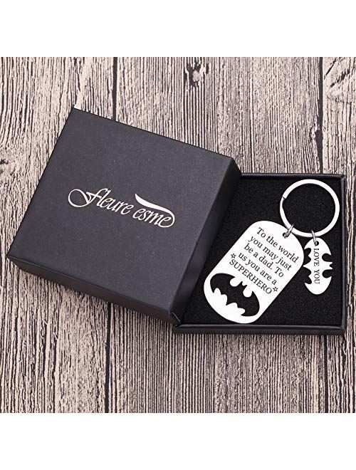 Keychain Present Fathers Day for dad Key Chain to The World You May just be a dad to us You a Super Hero