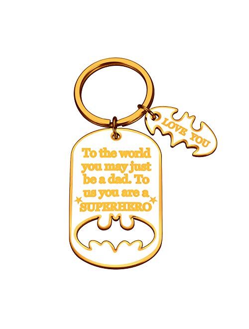 Keychain Present Fathers Day for dad Key Chain to The World You May just be a dad to us You a Super Hero