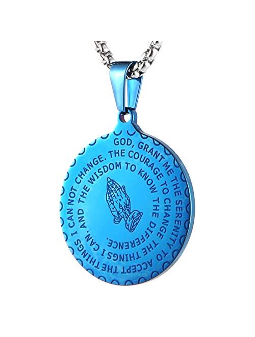 HZMAN Bible Verse Prayer Necklace Christian Jewelry Gold Stainless Steel Praying Hands Coin Medal Pendant