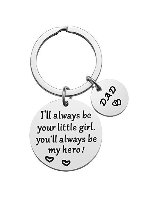 Fathers Day Gift - Dad Gift from Daughter for Birthday, I'll Always Be Your Little Girl, You Will Always Be My Hero Keychain