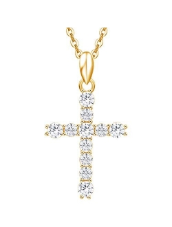 Carleen White Gold Plated 925 Sterling Silver Lab Created Colorstone Birthstone Crucifix Cross Prong Pendant Necklace Faithful Gift Ideas for Her, 16" + 2" Extender