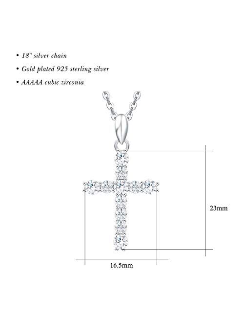 Carleen White Gold Plated 925 Sterling Silver Lab Created Colorstone Birthstone Crucifix Cross Prong Pendant Necklace Faithful Gift Ideas for Her, 16" + 2" Extender