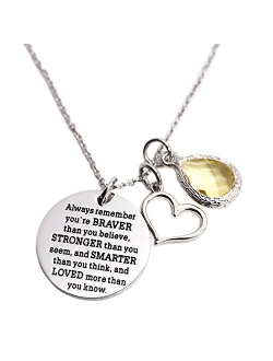 LParkin You are Braver Than You Believe Awareness Necklace Birthstone Graduation Gift Best Friend Encouragement Gifts