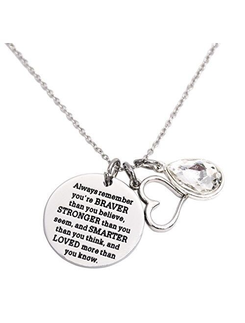 LParkin You are Braver Than You Believe Awareness Necklace Birthstone Graduation Gift Best Friend Encouragement Gifts