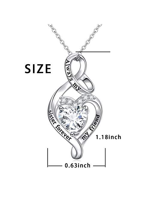 925 Sterling Silver Always My Sister Daughter Mother Forever My Friend Love Heart Necklace for Women Sister Mother Gift