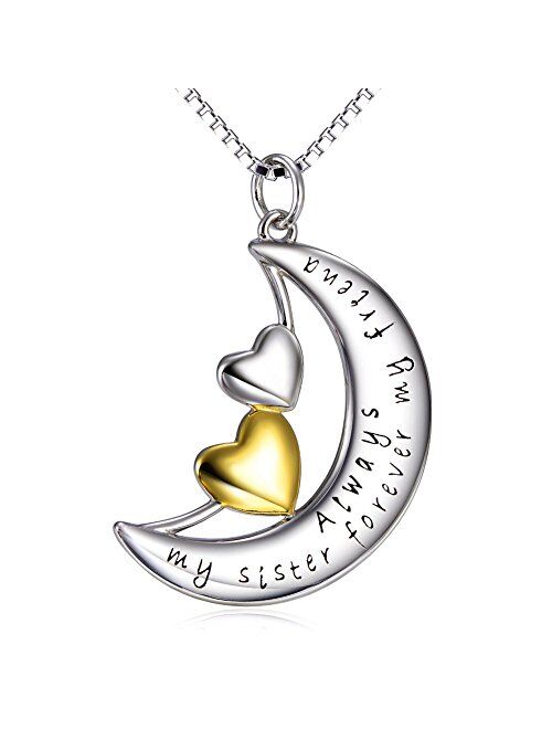 925 Sterling Silver Always My Sister Daughter Mother Forever My Friend Love Heart Necklace for Women Sister Mother Gift