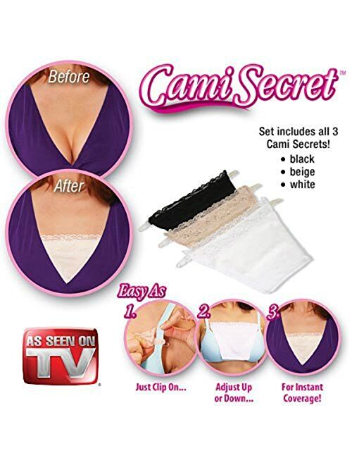 Cami Secret Clip On Mock Camisoles (3 Pack) White Black Beige