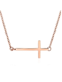 Sideways Cross Necklace 18k Gold Plated Stainless Steel Simple Small Cross Pendant From Ghome Offer Silver or Gold Color 18 Inches for Women Girls with Gift Box