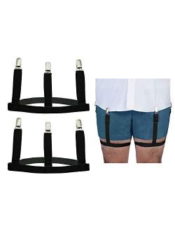 Garter Style Shirt Stays - Adjustable Elastic Shirt Garters with Locking, Non-Slip Clips (1 Pair - Black)