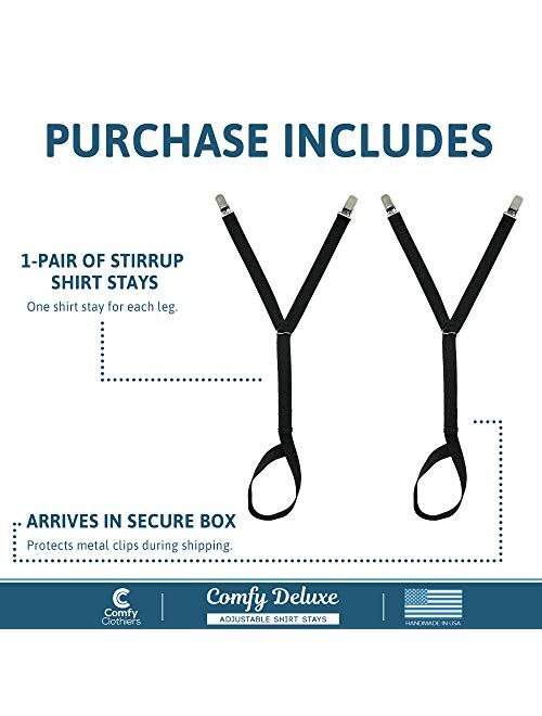 Stirrup Style (Loop) Shirt Stays - Adjustable Elastic Shirt Stay 2-Pack (1 Pair - Black)