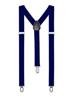 Boolavard TM Braces/Suspenders One Size Fully Adjustable Y Shaped With Strong Clips