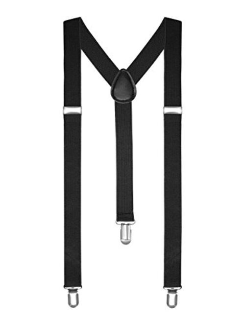 Boolavard TM Braces/Suspenders One Size Fully Adjustable Y Shaped With Strong Clips