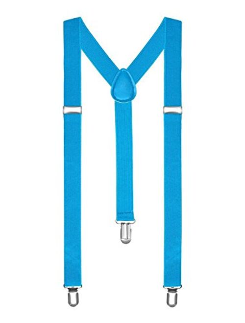 Boolavard TM Braces/Suspenders One Size Fully Adjustable Y Shaped With Strong Clips