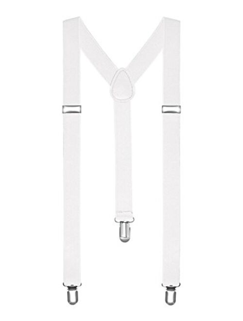 Boolavard TM Braces/Suspenders One Size Fully Adjustable Y Shaped With Strong Clips