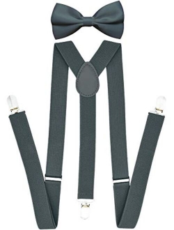 Trilece Suspenders for Men and Women Adjustable Elastic Y Back Style Suspender and Bow Tie Sets Metal Clips