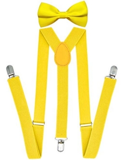 Trilece Suspenders for Men and Women Adjustable Elastic Y Back Style Suspender and Bow Tie Sets Metal Clips