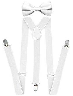 Trilece Suspenders for Men and Women Adjustable Elastic Y Back Style Suspender and Bow Tie Sets Metal Clips