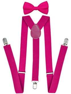 Trilece Suspenders for Men and Women Adjustable Elastic Y Back Style Suspender and Bow Tie Sets Metal Clips