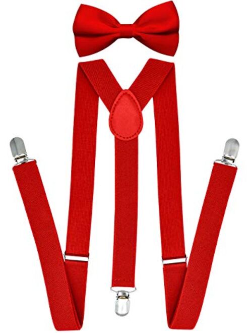 Trilece Suspenders for Men and Women Adjustable Elastic Y Back Style Suspender and Bow Tie Sets Metal Clips