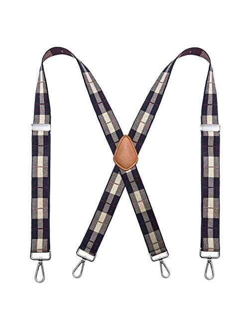 Bioterti Mens Heavy Duty X- Back 1.4 Inch Suspenders with 4 Snap Hooks