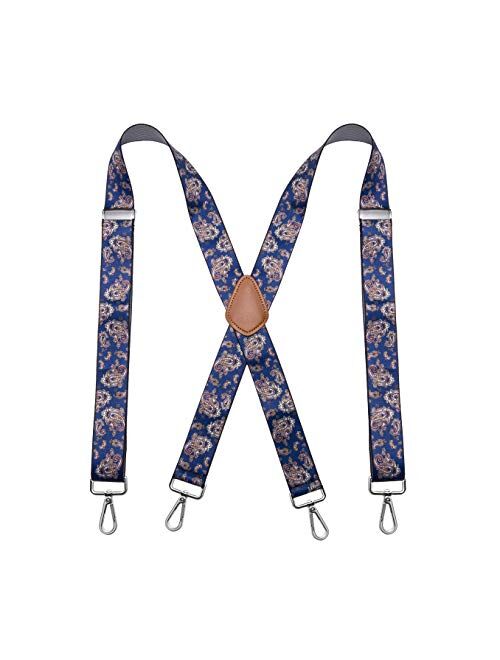 Bioterti Mens Heavy Duty X- Back 1.4 Inch Suspenders with 4 Snap Hooks