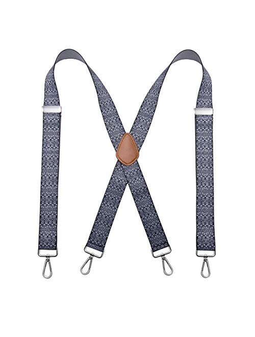 Bioterti Mens Heavy Duty X- Back 1.4 Inch Suspenders with 4 Snap Hooks