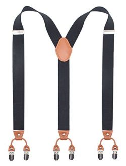 Bioterti Mens Y-Shaped Heavy Duty Suspenders 6 Metal Clips, Elastic Straps