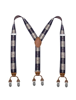 Bioterti Mens Y-Shaped Heavy Duty Suspenders 6 Metal Clips, Elastic Straps