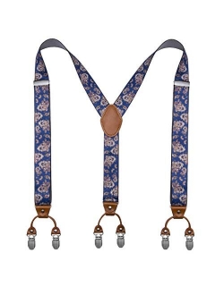 Bioterti Mens Y-Shaped Heavy Duty Suspenders 6 Metal Clips, Elastic Straps