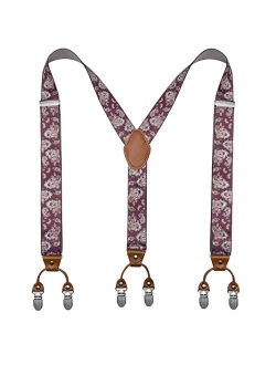 Bioterti Mens Y-Shaped Heavy Duty Suspenders 6 Metal Clips, Elastic Straps