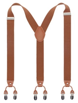 Bioterti Mens Y-Shaped Heavy Duty Suspenders 6 Metal Clips, Elastic Straps