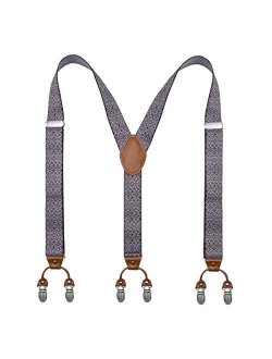 Bioterti Mens Y-Shaped Heavy Duty Suspenders 6 Metal Clips, Elastic Straps