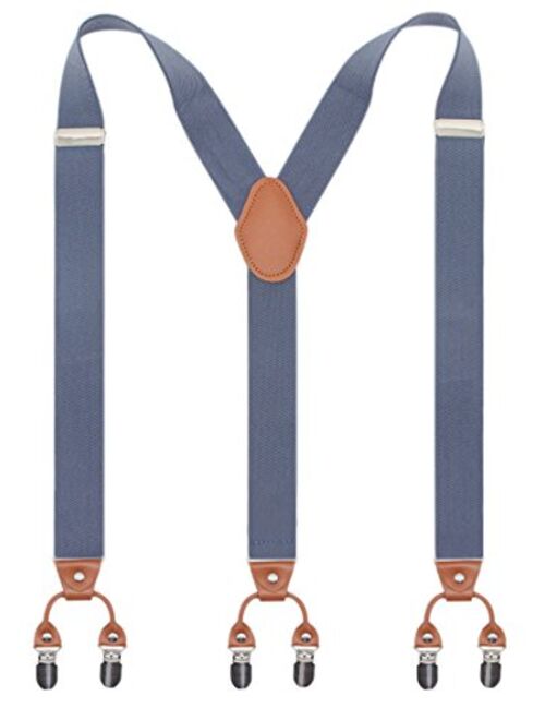 Bioterti Mens Y-Shaped Heavy Duty Suspenders 6 Metal Clips, Elastic Straps