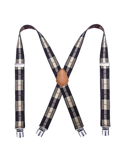 Bioterti Mens Heavy Duty X- Back Suspenders-Adjustable Size, Long & Elastic Braces