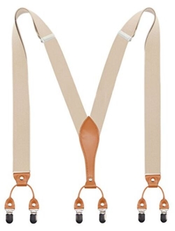 Mens Suspender Wide Leather 6 Metal Clips Adjustable Straps Y Shape By Timiot