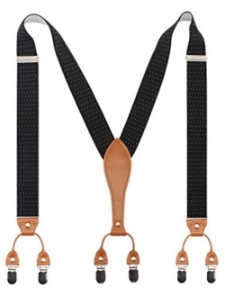 Mens Suspender Wide Leather 6 Metal Clips Adjustable Straps Y Shape By Timiot