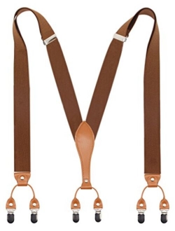 Mens Suspender Wide Leather 6 Metal Clips Adjustable Straps Y Shape By Timiot