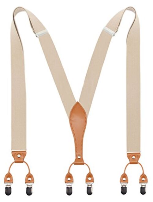 Mens Suspender Wide Leather 6 Metal Clips Adjustable Straps Y Shape By Timiot