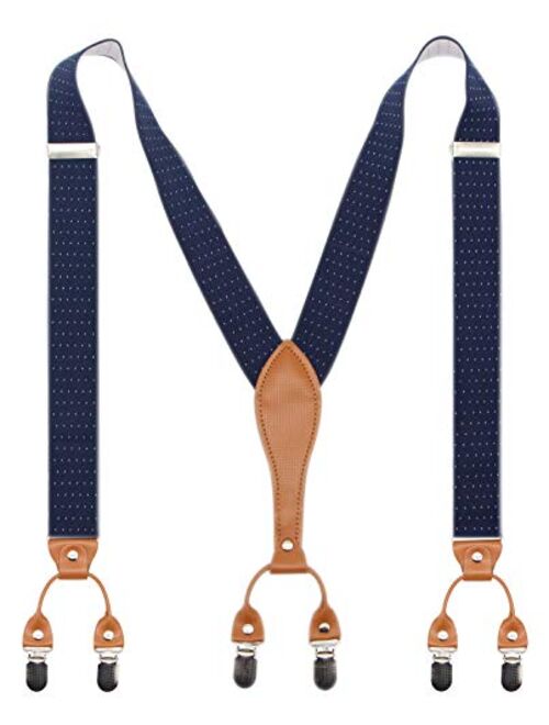 Mens Suspender Wide Leather 6 Metal Clips Adjustable Straps Y Shape By Timiot