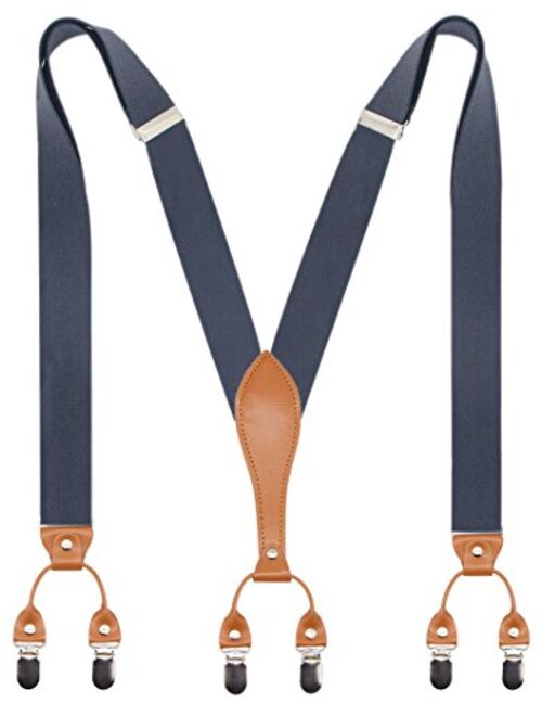 Mens Suspender Wide Leather 6 Metal Clips Adjustable Straps Y Shape By Timiot