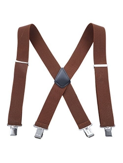 Men Utility Suspenders Adjustable Elastic - Heavy Duty 2 Inch Wide X Shape Strong Clip Suspender