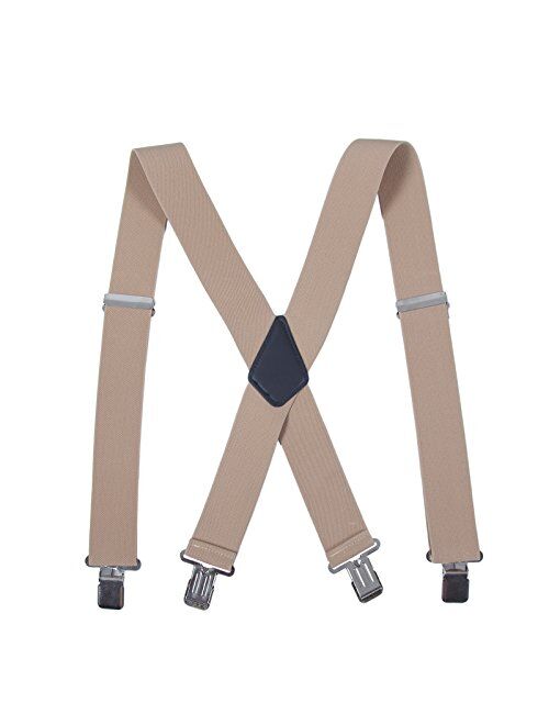 Men Utility Suspenders Adjustable Elastic - Heavy Duty 2 Inch Wide X Shape Strong Clip Suspender