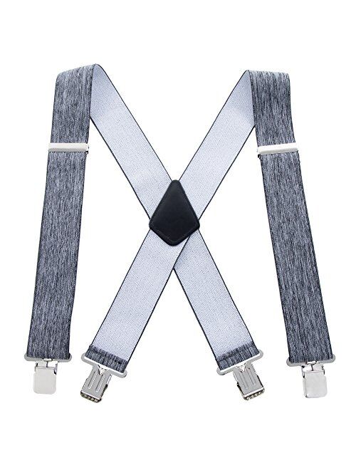 Men Utility Suspenders Adjustable Elastic - Heavy Duty 2 Inch Wide X Shape Strong Clip Suspender