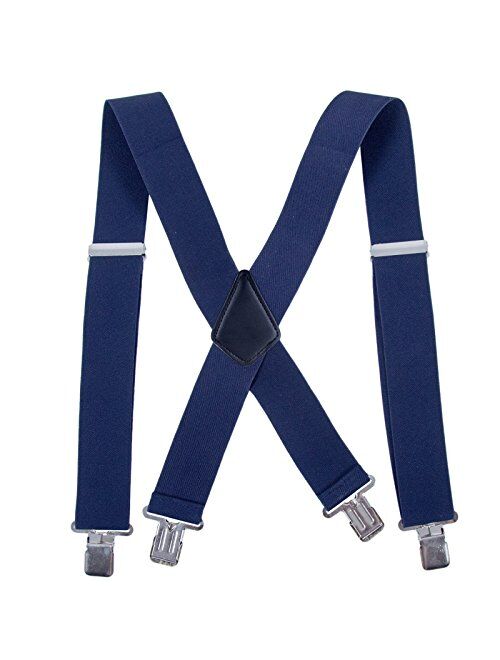 Men Utility Suspenders Adjustable Elastic - Heavy Duty 2 Inch Wide X Shape Strong Clip Suspender