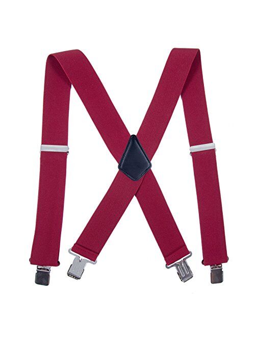 Men Utility Suspenders Adjustable Elastic - Heavy Duty 2 Inch Wide X Shape Strong Clip Suspender