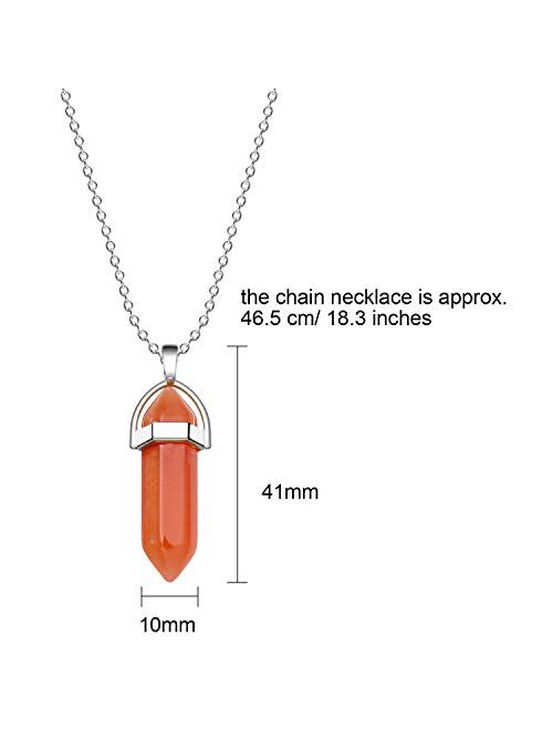 12 Pieces Hexagonal Chakra Crystal Bullet Shape Gemstone Pendant Necklaces Pointed Quartz Stone Chain Necklaces Artificial Stone with Storage Bag