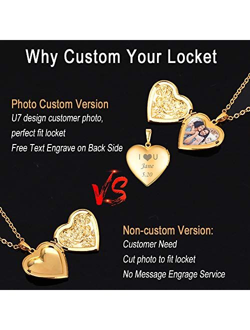 Women Girls Locket Necklace Platinum 18K Gold Photo Lockets that Hold Picture,Chain 20 Inch Personalized Gift Custom Love Heart Image Necklaces