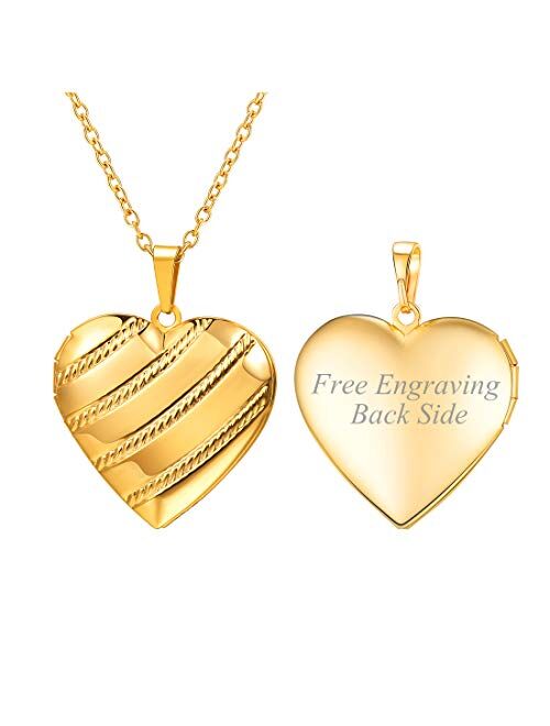 Women Girls Locket Necklace Platinum 18K Gold Photo Lockets that Hold Picture,Chain 20 Inch Personalized Gift Custom Love Heart Image Necklaces