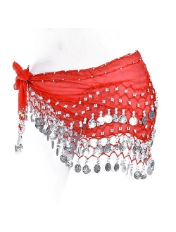 Women Chiffon Dangling Gold Coins Belly Dance Hip Skirt Scarf Wrap Belt