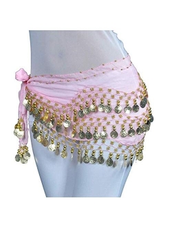 Women Chiffon Dangling Gold Coins Belly Dance Hip Skirt Scarf Wrap Belt